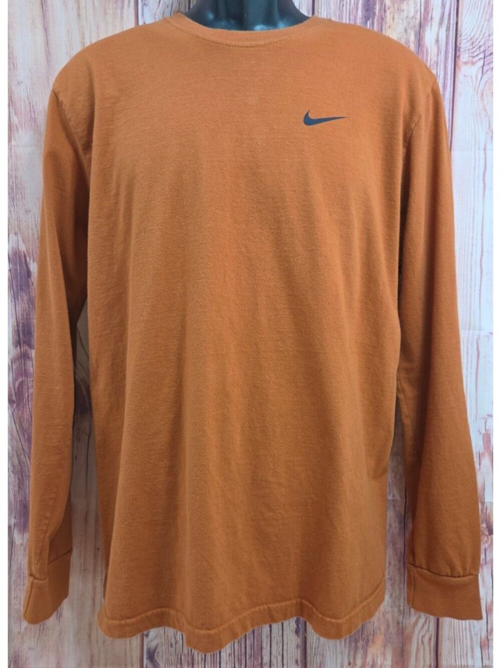 Nike Mens Long-Sleeve Burnt Orange Cotton Crew Shirt Large Regular Fit